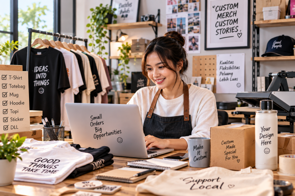 Usaha Merchandise Custom Makin Fleksibel, Pesanan Kecil Pun Bisa Jadi Pasar